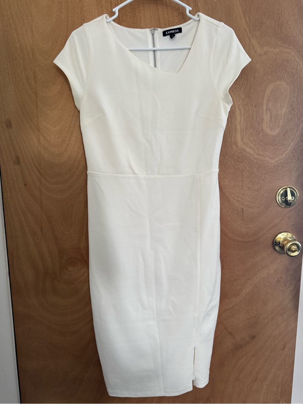 Express Ivory Cap-Sleeve Midi Sheath Dress